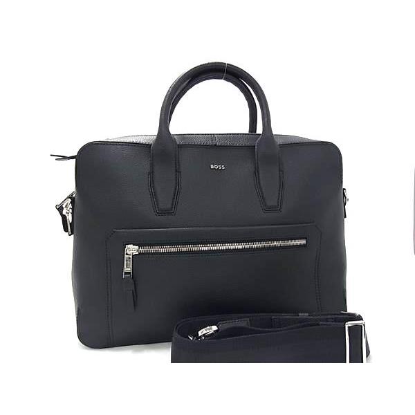 ■新品同様■ HUGO BOSS ヒューゴボス レザー 2WAY ビジネスバッグ ブリーフケース ショルダー 肩掛け メンズ ブラック系 FU3211 HUGO BOSS（ヒューゴ・ボス） □新品同様□ レザー 2WAY ビジネス