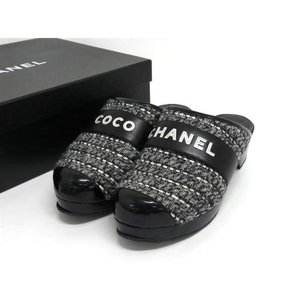 CHANEL（シャネル） ロゴ ツイード×レザー ヒール サンダル 靴