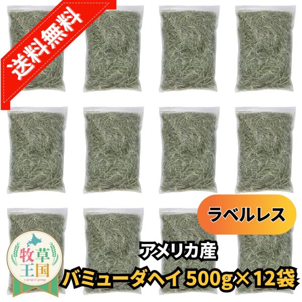 アメリカ産 バミューダヘイ 500g×12袋 ラベルレス うさぎ 餌 チンチラ デグー モルモット  ペットフード もふぱふぇ 牧草王国 爆買