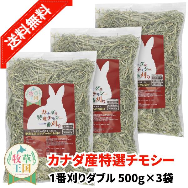 カナダ産 特選チモシー1番刈り ダブル 500g×3袋 ラベルレス うさぎ 餌 チンチラ デグー モルモット  ペットフード もふぱふぇ 牧草王国 爆買