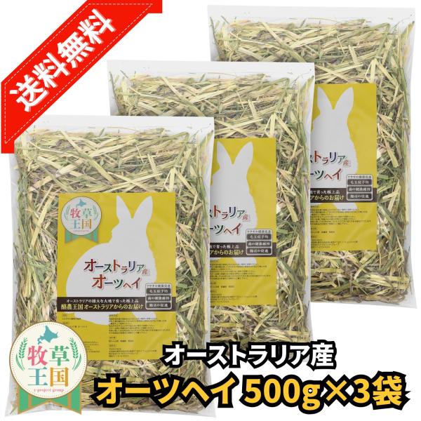 オーストラリア産 特選オーツヘイ 500g×3袋 ラベルレス うさぎ 餌 チンチラ デグー モルモット  ペットフード もふぱふぇ 牧草王国 爆買