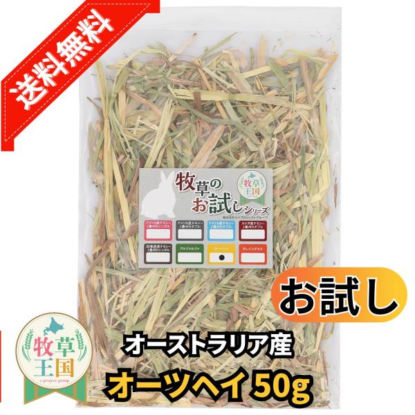 オーストラリア産 特選オーツヘイ 50g お試しサイズ ラベルレス うさぎ 餌 チンチラ デグー モルモット  ペットフード もふぱふぇ 牧草王国 爆買