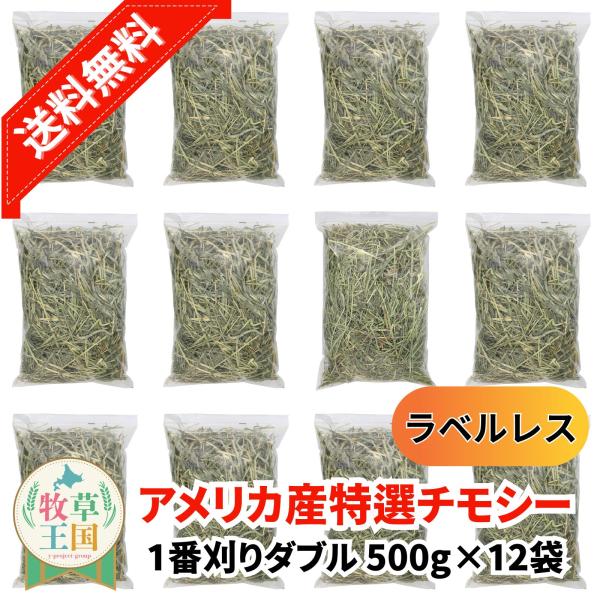 アメリカ産 特選チモシー1番刈り ダブル 500g×12袋 ラベルレス うさぎ 餌 チンチラ デグー モルモット  ペットフード もふぱふぇ 牧草王国 爆買