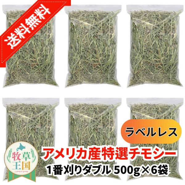 アメリカ産 特選チモシー1番刈り ダブル 500g×6袋 ラベルレス うさぎ 餌 チンチラ デグー モルモット  ペットフード もふぱふぇ 牧草王国 爆買
