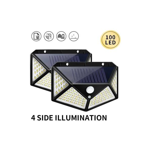 2個セット センサーライト 屋外 100LED 人感センサー 広角 防水 IP65 ソーラーライト 玄関灯 自動点灯 配線不要 電気代0円 庭 駐車場 ガレージ 防災 停電