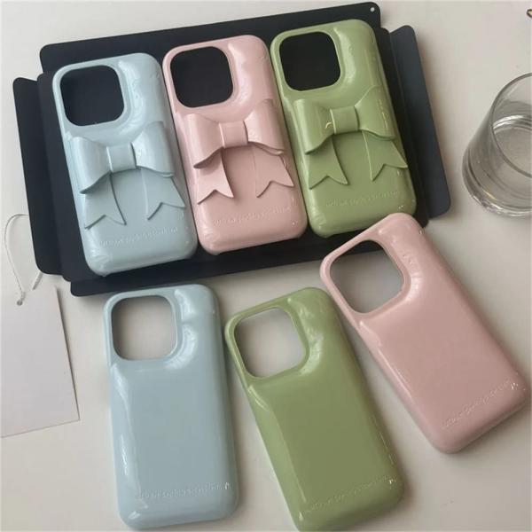 iPhone ケース カバー 3D 韓国 リボン かわいい おしゃれ 立体 おしゃれ レトロ Y2K お揃い スマホケース 水色 赤 ピンク 緑 上品 きれいめ 大人可愛い