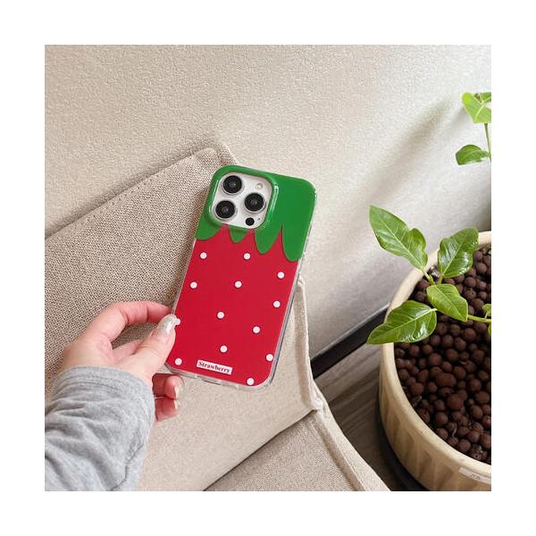 iPhone ケース カバー いちご 白ドット かわいい おしゃれ 個性的 原宿 韓国 レトロ おもしろ ストロベリー 耐衝撃 Y2K 平成 スマホケース プリント 果物 女の子