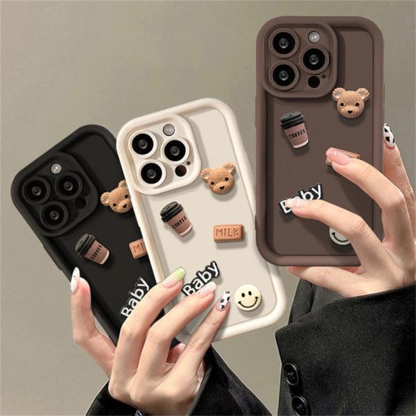 iPhone ケース 韓国 シリコン かわいい クマ 熊 3D 立体 コーヒー おしゃれ 動物 耐衝撃 se xs 11 12 13 14 pro