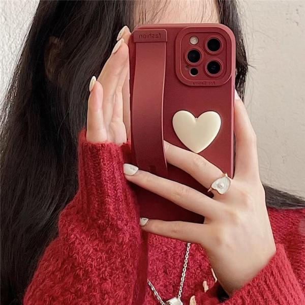 iPhone ケース 韓国 ハート 立体 3D かわいい おしゃれ ホルダー 大人 女子 レトロ se xs 11 12 13 14 pro max