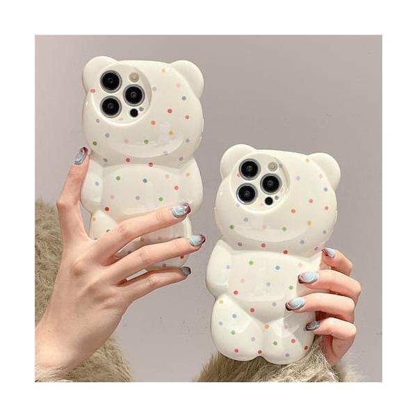 iPhone ケース 韓国 くま 熊 シリコン 動物 かわいい 衝撃に強い マーブル ドット おしゃれ 大人 女子 11 12 13 14 15 pro max