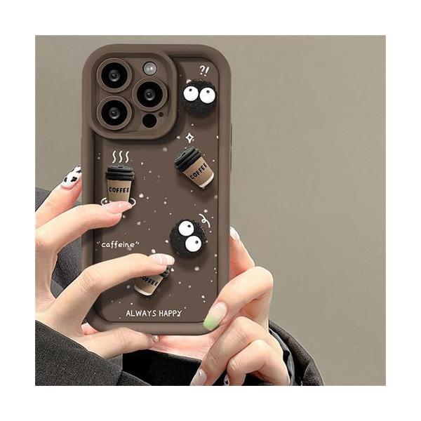 iPhone ケース 韓国 かわいい 立体 3D キャラクター コーヒー シリコン カメラ保護 耐衝撃 スマホケース 厚みのある ふち フレーム おもしろ お揃い レトロ Y2K