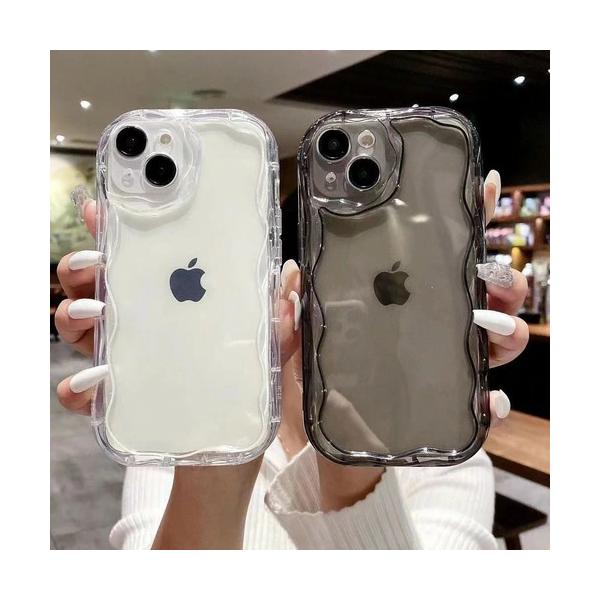 iPhone ケース 韓国 透明 クリア 厚みのある ウェーブ うねうね なみなみ シンプル 推し活 持ちやすい 黄ばみにくい 推し 挟む チェキ トレカ おしゃれ 耐衝撃