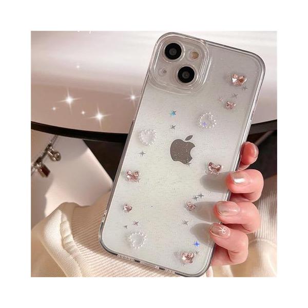 iPhone ケース 韓国 ハート パール 透明 クリア 黄ばまない 推し チェキ トレカ 挟む キラキラ ハート ストーン 薄い 大人 大人可愛い Y2K 平成 おしゃれ