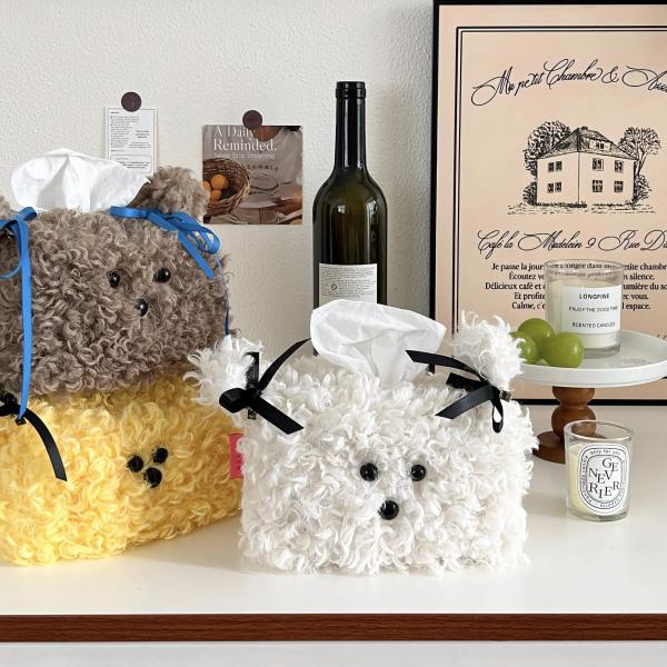 ティッシュケース コンパクト 犬 ぬいぐるみ かわいい おしゃれ オシャレ 韓国 収納 ティッシュカバー ふわふわ 車 キャラクター おもしろ リボン