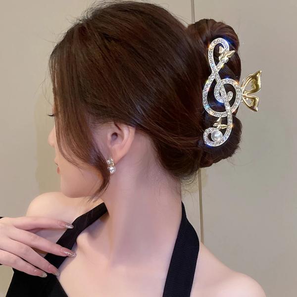 ヘアアクセサリー バンス 大人向け クリップ おしゃれ 音符 蝶 光沢感 演奏会 上品 綺麗め 10.5cm 普段使い ゴールド キラキラ オールシーズン 韓国 ト音記号