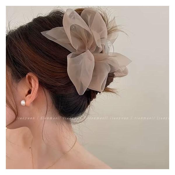 ヘアアクセサリー チュール フラワー ヘアクリップ 女の子 メッシュ ヘアクリップ リボン シアー 大きめ クリップ 大人 おしゃれ 韓国 まとめ髪 ポニーテール