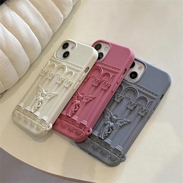 iPhone ケース カバー 3D エンジェル 天使 神殿 宮殿 協会 レトロ ヴィンテージ おしゃれ クリーム 持ちやすい 割れにくい おしゃれ