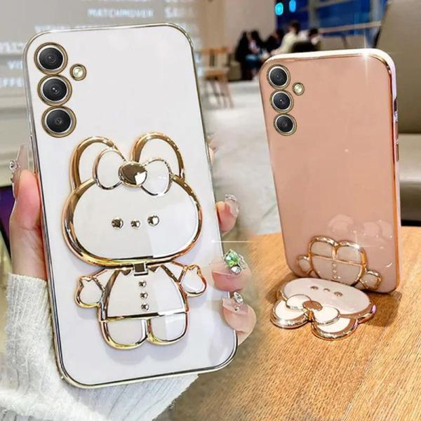 Samsung ケース Galaxy 韓国 うさぎ スタンド かわいい ゴールドフレーム キャラクター おしゃれ サムスン a54 シンプル キラキラ