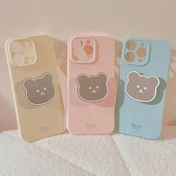 iPhoneケース 韓国 シリコン パステル スタンド付き かわいい くま 熊 おしゃれ パステル ミラー 鏡 リング 11 12 13 14 pro 落下防止 持ちやすい