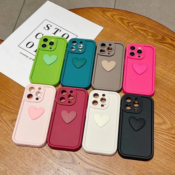 iPhone ケース 韓国 かわいい ハート 立体 シリコン おしゃれ 7 8 SE 11 12 13 14 15 16 pro max 可愛い カバー 3D 耐衝撃 持ちやすい