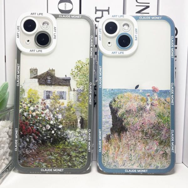 iPhone ケース 絵画 モネ クロード・モネ 印象派 おしゃれ 大人 アート 衝撃に強い カバー お揃い 風景画 se xr 11 12 13 pro max