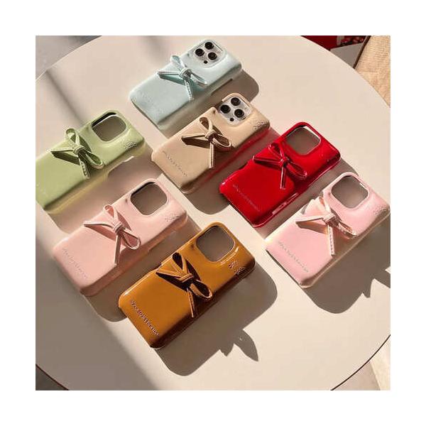 iPhone ケース ソフトレザー カバー リボン かわいい 立体 おしゃれ 3D 韓国 レトロ 持ちやすい 耐衝撃 Y2K ヴィンテージ スマホ 革 ピンク 茶色 大人可愛い