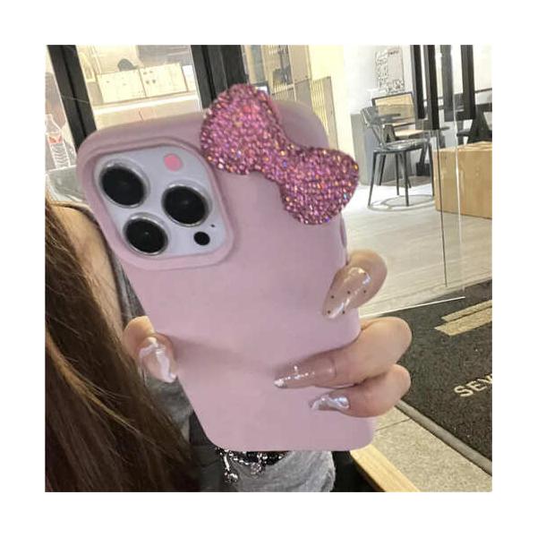 iPhone ケース 立体 3D グリッター ラメ リボン付き カバー シリコン ピンク ストーン おしゃれ かわいい 韓国 レトロ Y2K ギャル トレンド 原宿 キラキラ