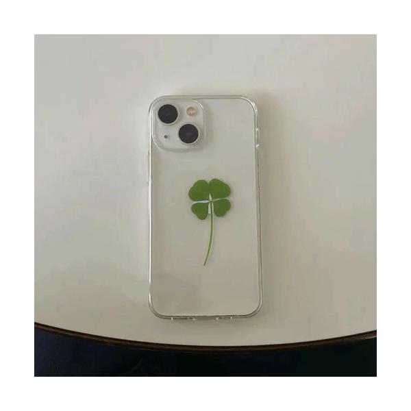 iPhone ケース カバー クローバー コア Y2K 韓国 トレンド おしゃれ 平成 押し花 四つ葉 かわいい レトロ クリア シンプル 透明 スマホケース 黄ばみにくい