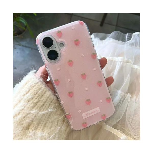 iPhone ケース いちご 苺柄 カバー 花 ピンク パステルカラー レトロ Y2K 韓国 ガーデンコア wishコア おしゃれ ふわふわ 光沢 スマホケース かわいい クリア