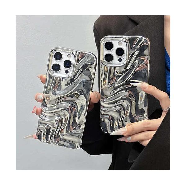 iPhone ケース メタリック シルバー メタル キラキラ カバー スマホケース かっこいい おしゃれ 光沢 模様 波 うねうね なみなみ ウェーブ 韓国 レトロ シンプル