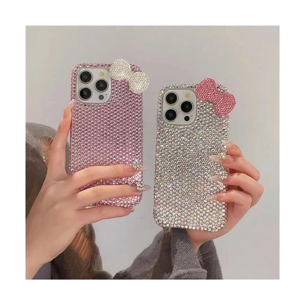iPhone ケース ストーン ビジュー 立体 リボン 3D おしゃれ かわいい キラキラ バイカラー カバー スマホケース 平成 レトロ デコ 韓国 Y2K ギャル 耐衝撃