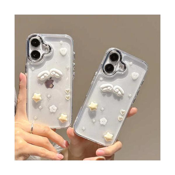 iPhone ケース クリア エンジェルコア カバー スマホケース 天使 羽根 おしゃれ スター 星 立体 3D かわいい 韓国 ウィッシュコア トレンド 透明 キラキラ  Y2K