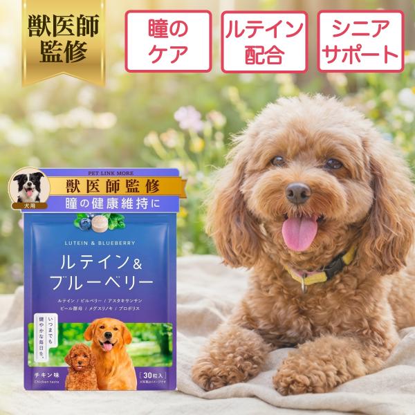 ペットリンクモア公式  犬用 ルテイン ブルーベリー サプリメント 錠剤 30粒 獣医師監修 犬 シニア 高齢 食いつき 犬用 ペット用 サプリ ふりかけ 粉末