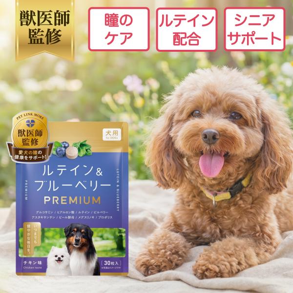 ペットリンクモア公式  犬用 ルテイン ブルーベリー サプリメント PREMIUM 錠剤 30粒 獣医師監修 犬 シニア 高齢 食いつき 犬用 ペット用 サプリ ふりかけ 粉末