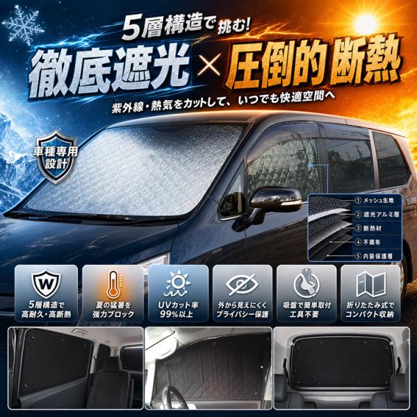 エブリィワゴン エブリィバン DA17V DA17W サンシェード 5層構造 メッシュカーテン カーシェード 日よけ/遮光 UVカット 車中泊 1台分 8P