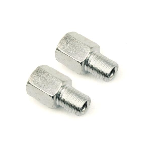 商品仕様：■ネジ径を正ネジ8mmミラー側から正ネジ10mm車体側に変換します。■スチール素材で表面には錆防止の亜鉛メッキを施し、両面スパン14mm、ネジ山ピンチは1.25ｍｍです。