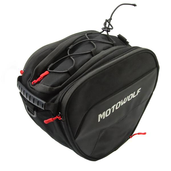 MOTOWOLF バイク キャリア トンネルタンクバッグ 15L 大容量 ツーリング収納バッグ 防水カバー付き リュック兼用 オックスフォード製 黒