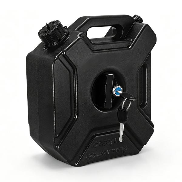 バイク用 携帯燃料タンク 5L ガソリン携行タンク 給油ノズル付き 燃料ボトル ポータブル ロック付き 軽量 耐久 ブラック
