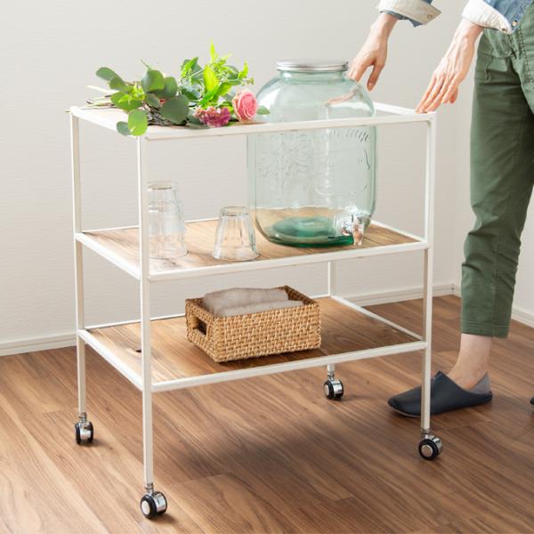 ♡アンティーク調　アイアンキッチンワゴン　キッチンラック　フラワースタンド♡ A+ (アクセントプラス) アイアンワゴン シンプル おしゃれ 三段