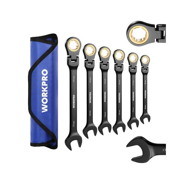 WORKPRO コンビネーションレンチ ラチェットレンチセット 6本組 首振りラチェット スパナ なめたボルト・ナット対応可能 72ギア 両用ヘッド CR-V製