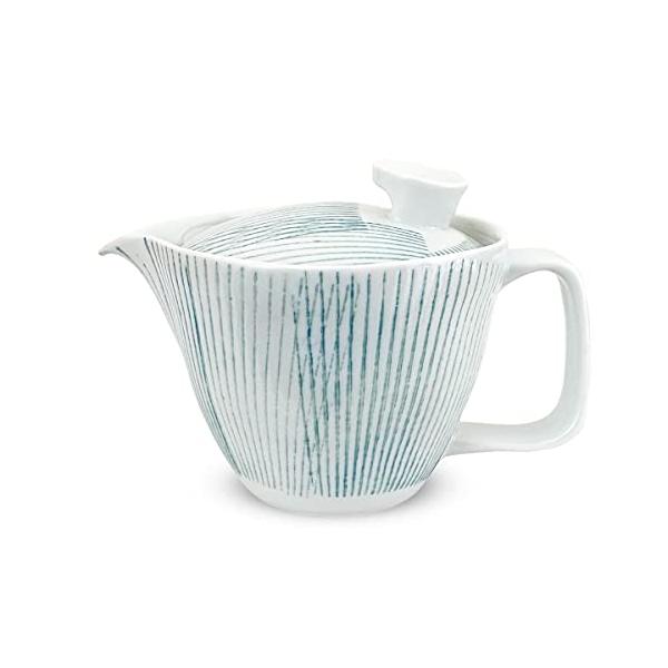 J-kitchens 勲山窯 急須 小 波佐見焼 日本製 240ml 1人用 ~ 2人用 茶こし付き ストライプ ライトブルー