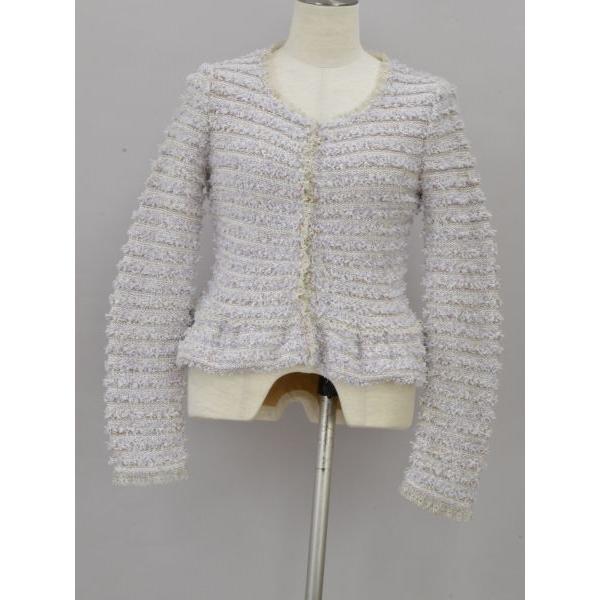 RENEルネ　ツイード　ジャケット Rene ルネ ノーカラーツイードジャケット 36サイズ パープル