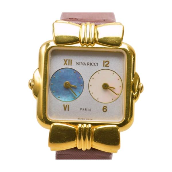 NINA RICCI ニナリッチ W974 リボン ゴールド クォーツ 革ベルト