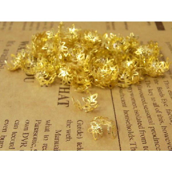 座金・花座パーツビーズキャップ14mm 約100個 金 GOLD : 紗や工房