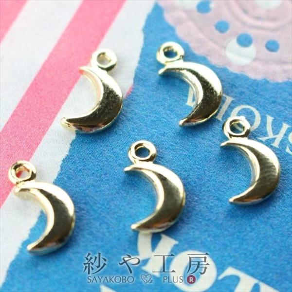 チャーム 三日月 ストーン付き カン付 ゴールド 10mm 5個 5ヶ シンプル