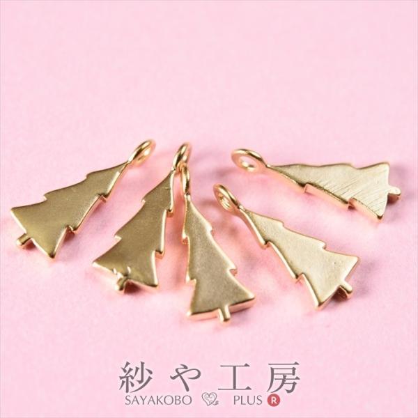 紗や工房 チャーム クリスマスツリー 金 約12mmx5mm 5個 ピアス