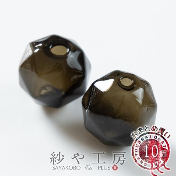 ビーズ ガラスボール 多面体 カット ブラック 14mm 10個 10ヶ ガラス