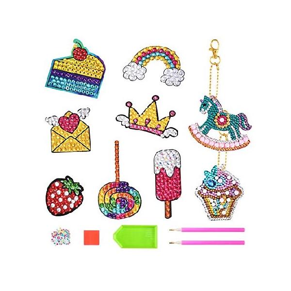 Diamond Art Painting Kits for Kids, Sticky Mosaics Keychains Creativity ,Crafts for Beginners Girls 並行輸入品