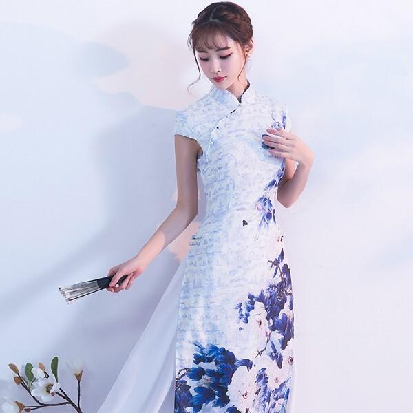 アオザイ ロングナドレス ワンピース ベトナム民族衣装 パーティー 二次会 演奏会 同窓会 キャバドレス 結婚式 お呼ばれ 花柄 A Ysiストア 通販 Yahoo ショッピング