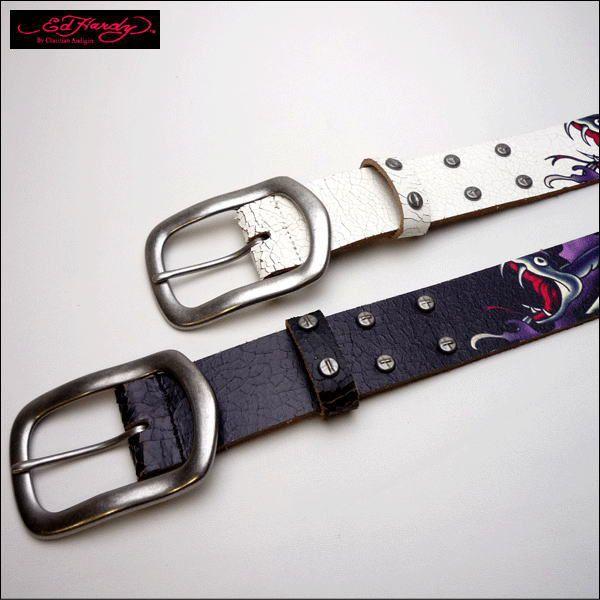 Ed Hardy(エドハーディー) メンズレザーベルト Drag Racc SKULL＆SNAKE 